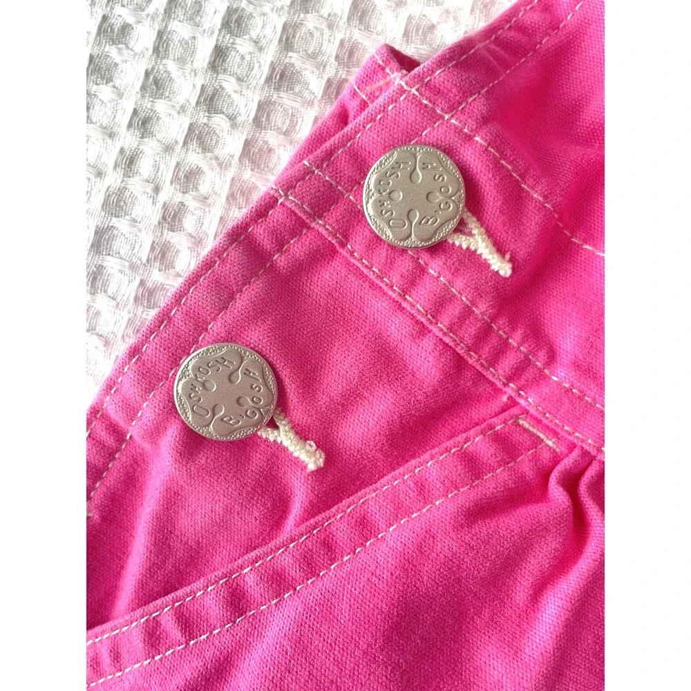 Vintage OshKosh B'gosh Vestbak Girls 4T Overall Shortall Pink Carpenter 90s Y2K